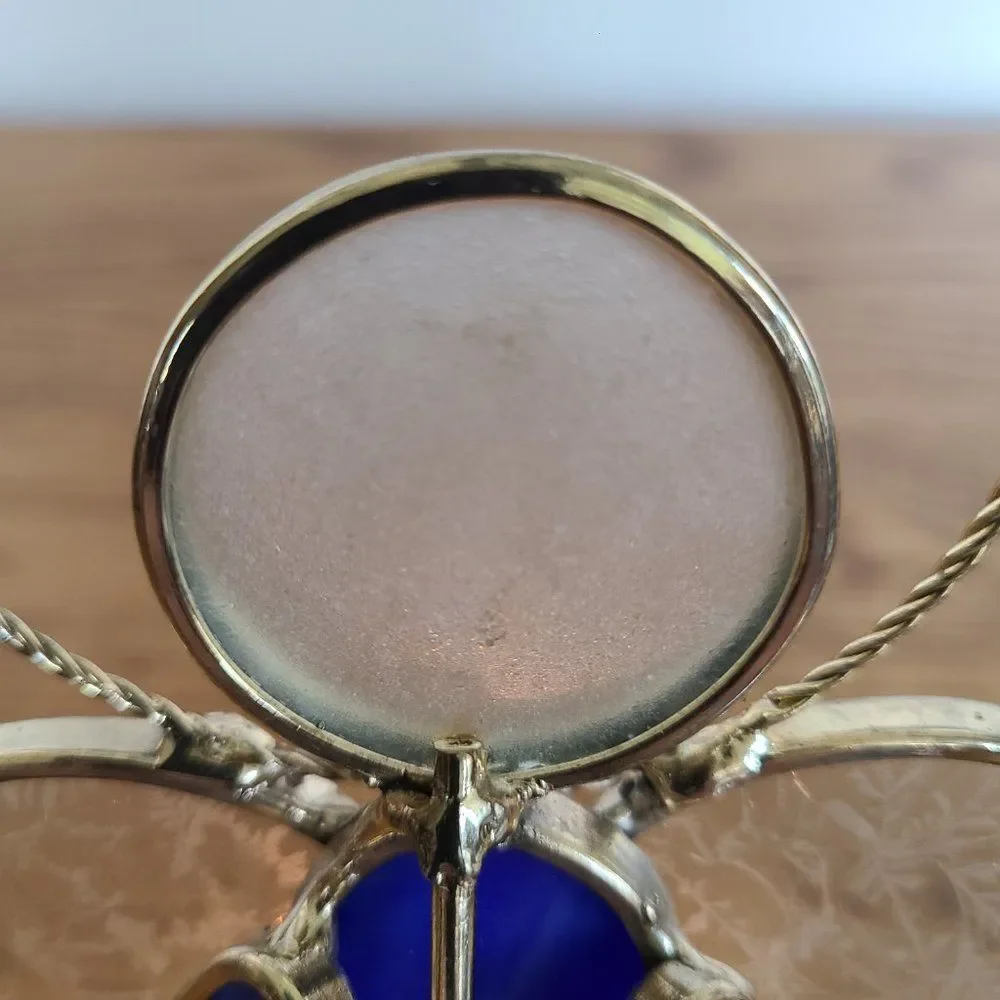 Vintage Stained Glass Tealight Holder Angel Trumpet Candle Display Cobalt Blue